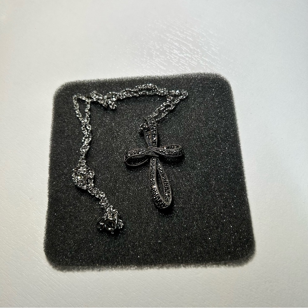Suspicion Sterling Marcasite Ribbon Cross Necklace QVC